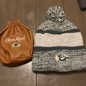 Lambeau field 47’ winter hat with Green Bay Packers crown royal bag
